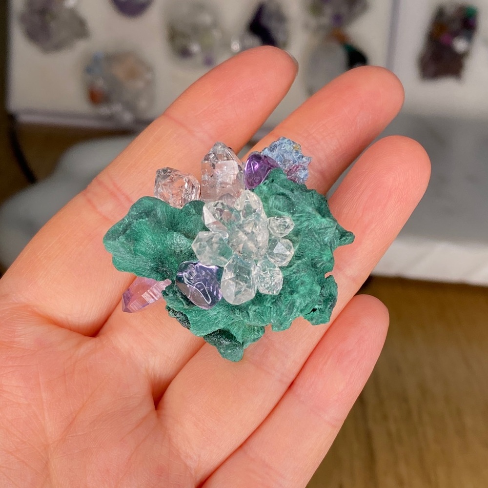 Green Crystal Cluster Statement Ring With Clear A… - image 2